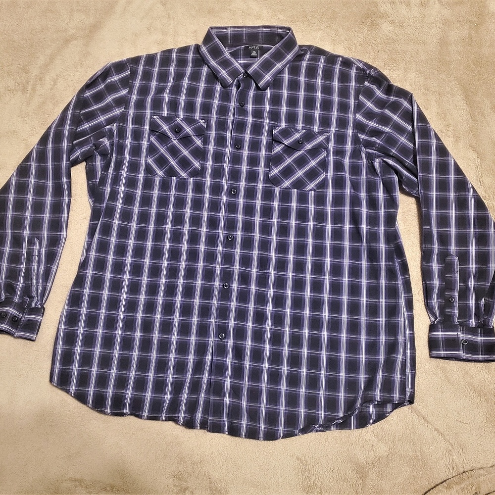 Apt 9 Mens Dual Pocket Dress Shirt 2XL Purple/Blk